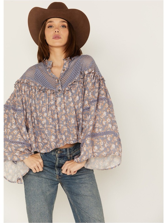 Tops - Boho Lavender Floral Peasant Blouse - Women Tops
